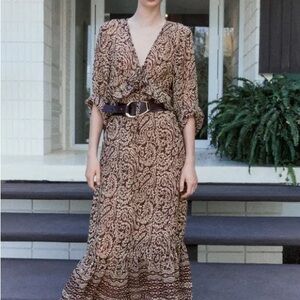Zara Brown Paisley Long Sleeve Dress